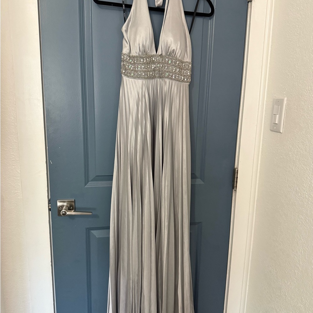 XOXO Silver Halter Prom Dress